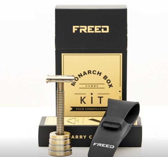 FREED 尊爵四件組旋轉開放式雙刃安全刮鬍刀禮盒 -古銅棕+客製化刻字服務