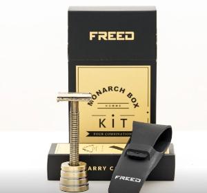 FREED 尊爵四件組旋轉開放式雙刃安全刮鬍刀禮盒 -古銅棕+客製化刻字服務