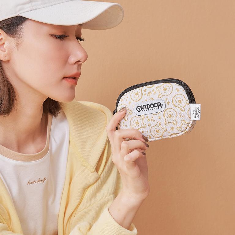 迪士尼Disney-小熊維尼雙拉鍊零錢包-米色