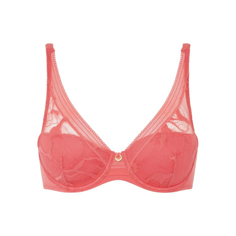 CHANTELLE True Lace 深VTShirt Bra內衣 珊瑚紅 SOGOplus 線上購物