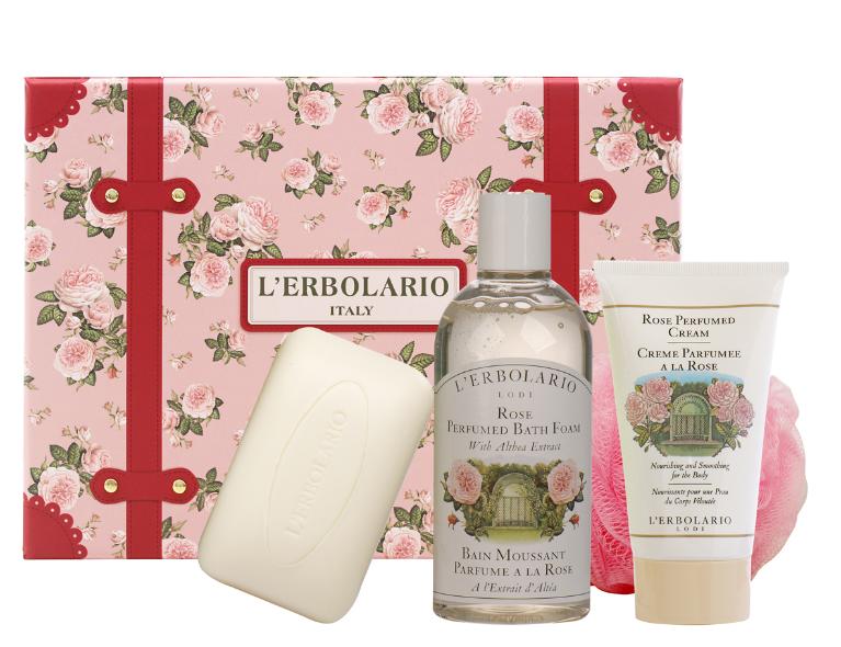 蕾莉歐 玫瑰幸福旅行箱(沐浴乳250ML+潤膚霜150ML+植物皂100G+沐浴球)