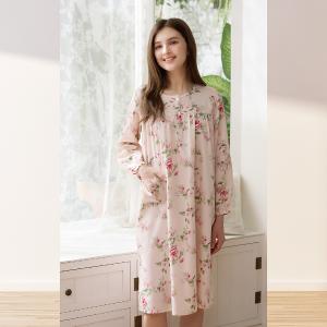 Rosemaid 羅絲美 - 繁花盛宴100%純棉長袖半開釦洋裝睡衣【R2322】輕柔粉