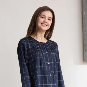 Rosemaid 羅絲美 - 輕鬆生活100%純棉全開釦長袖壓褶款衣褲裝睡衣【R2348】簡約藍