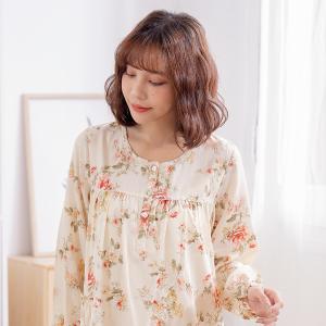 Rosemaid 羅絲美 - 繁花盛宴100%純棉長袖半開釦洋裝睡衣【R2322】淡蜜黃