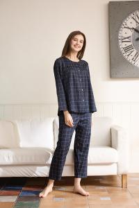 Rosemaid 羅絲美 - 輕鬆生活100%純棉全開釦長袖壓褶款衣褲裝睡衣【R2348】簡約藍