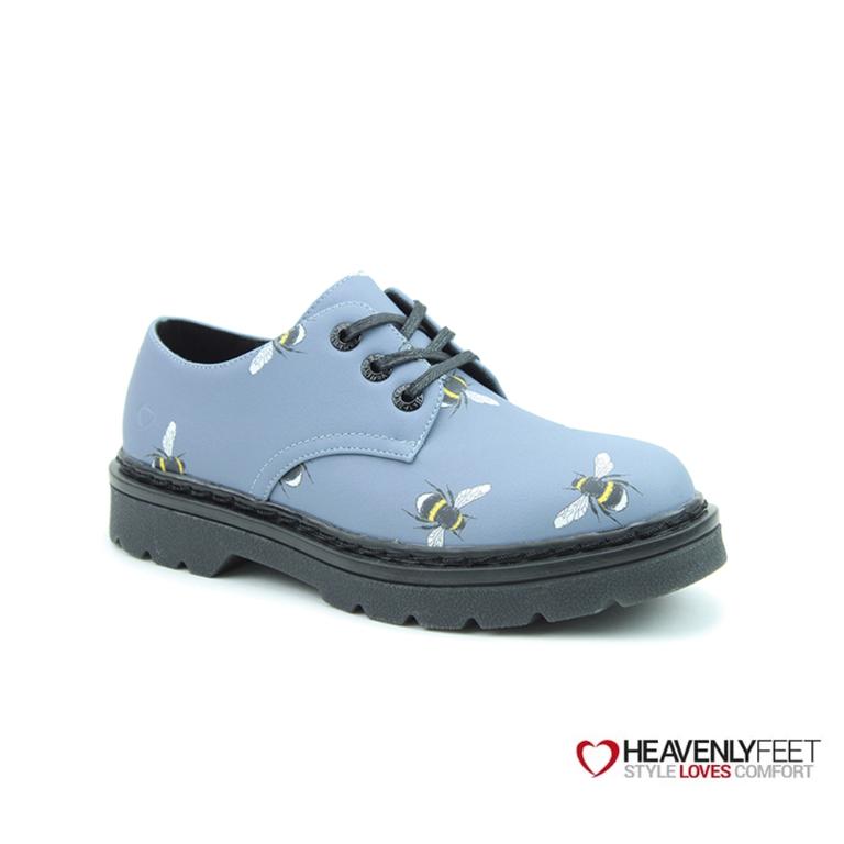 HEAVENLYFEET 英國舒適休閒女鞋 蜜蜂印花7孔密鞋-LIBERTY BEES丹寧藍