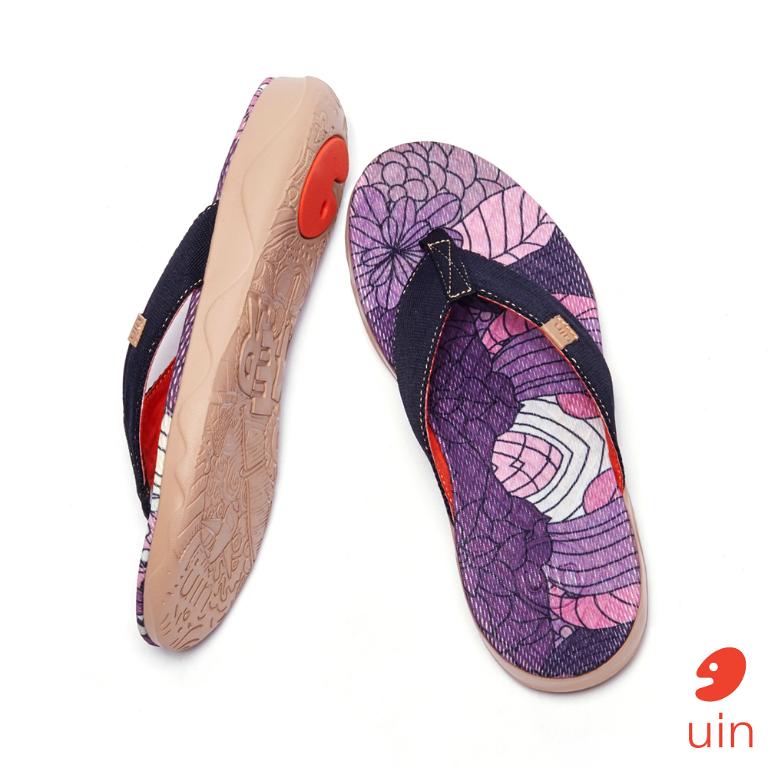 uin 西班牙原創設計 女鞋 涼鞋 拖鞋 矢車菊彩繪休閒鞋W1124540