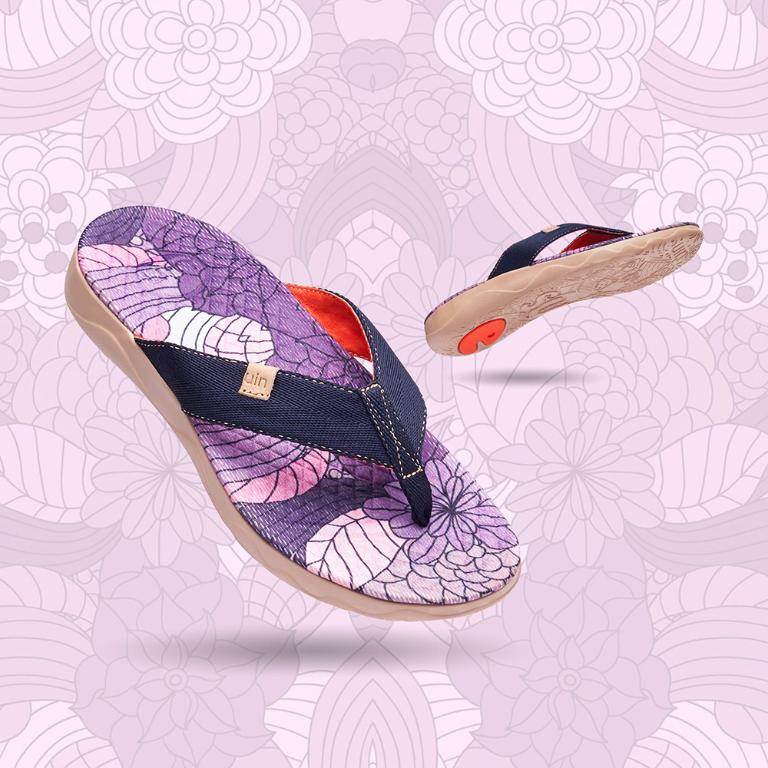 uin 西班牙原創設計 女鞋 涼鞋 拖鞋 矢車菊彩繪休閒鞋W1124540