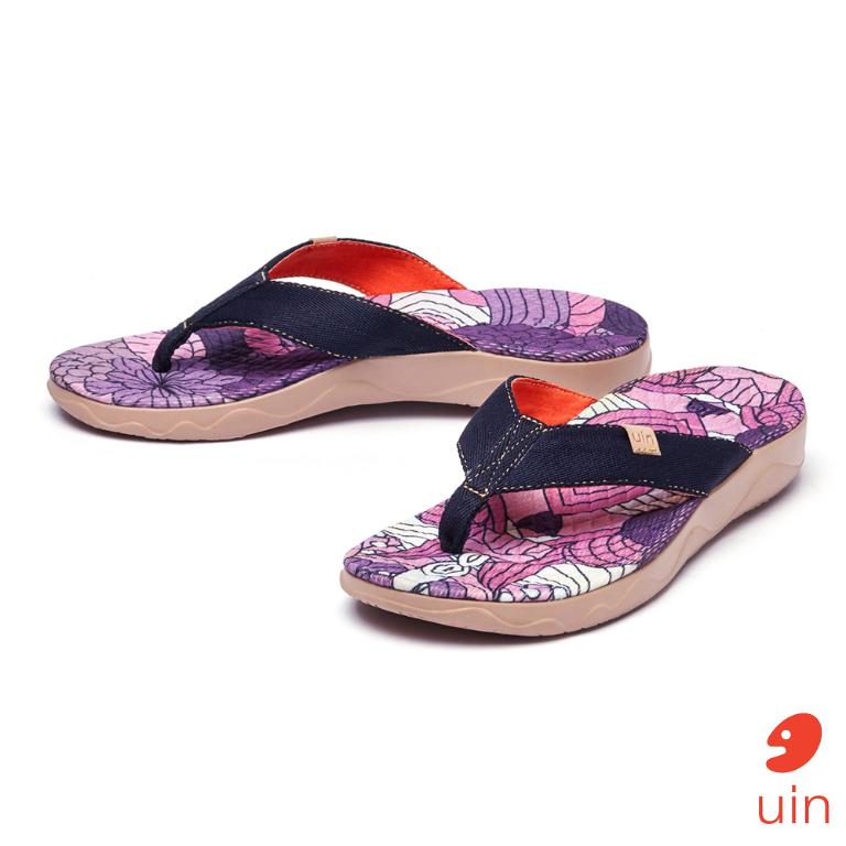 uin 西班牙原創設計 女鞋 涼鞋 拖鞋 矢車菊彩繪休閒鞋W1124540