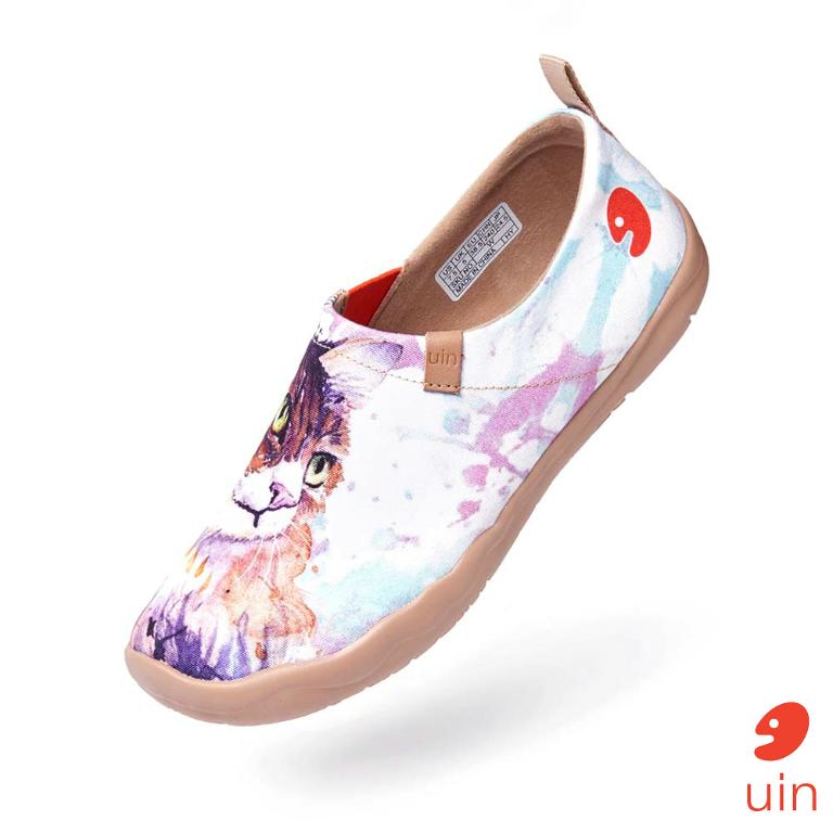 uin 西班牙原創設計 女鞋 帆布鞋 懶人鞋 緬因貓彩繪休閒鞋W1109546