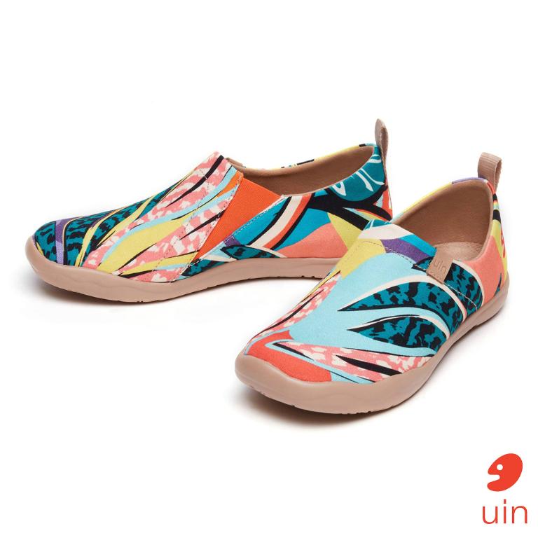 uin 西班牙原創設計 女鞋 帆布鞋 懶人鞋 葉紋彩繪休閒鞋W1010070