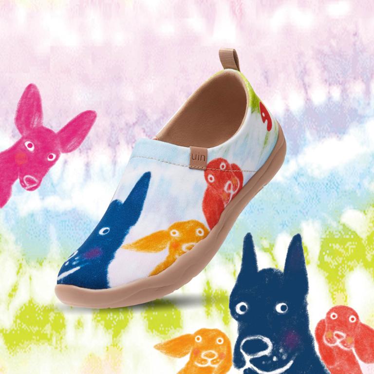 uin 西班牙原創設計 女鞋 帆布鞋 懶人鞋 蠟筆小狗彩繪休閒鞋W1010038
