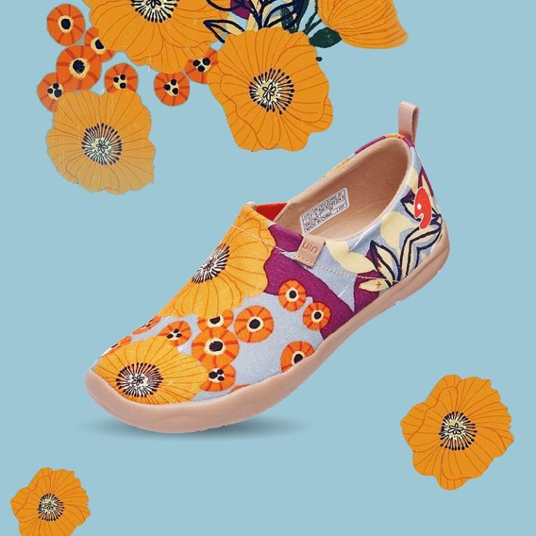 uin 西班牙原創設計 女鞋 帆布鞋 懶人鞋 百花林彩繪休閒鞋W1109374