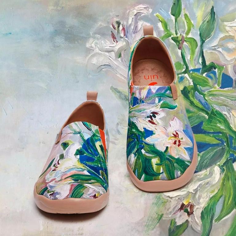 uin 西班牙原創設計 女鞋 帆布鞋 懶人鞋 油畫百合彩繪休閒鞋W1010063
