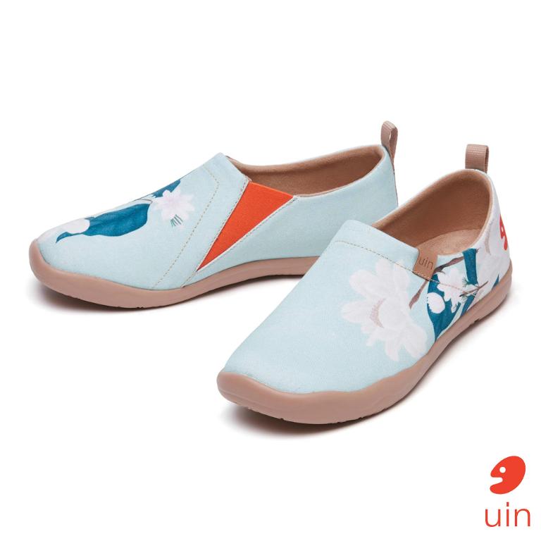 uin 西班牙原創設計 女鞋 帆布鞋 懶人鞋 薄菏芍藥彩繪休閒鞋W1010068