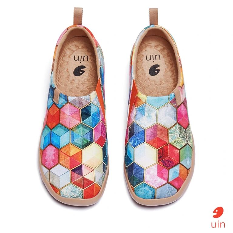 uin 西班牙原創設計 女鞋 帆布鞋 懶人鞋 彩瓷彩繪休閒鞋W1109381