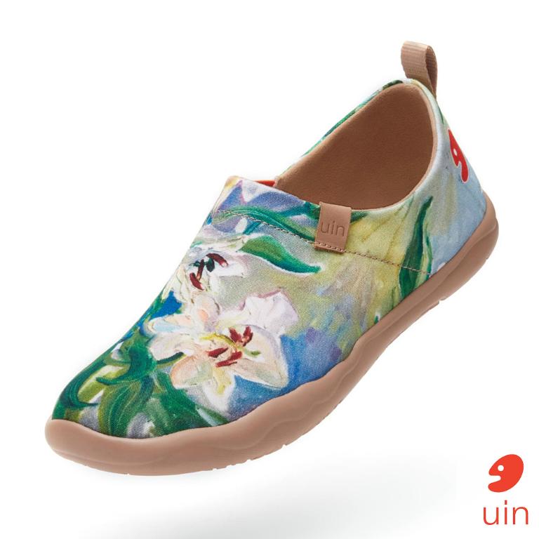uin 西班牙原創設計 女鞋 帆布鞋 懶人鞋 油畫百合彩繪休閒鞋W1010063