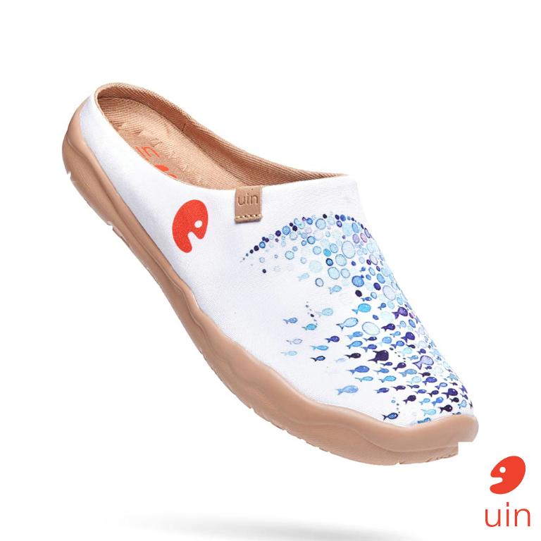 uin 西班牙原創設計 女鞋 帆布鞋 懶人鞋 半包鞋 半拖鞋 飛翔的魚休閒鞋W1122488