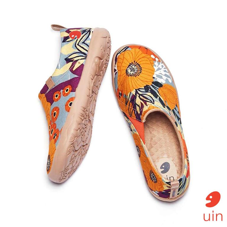 uin 西班牙原創設計 女鞋 帆布鞋 懶人鞋 百花林彩繪休閒鞋W1109374