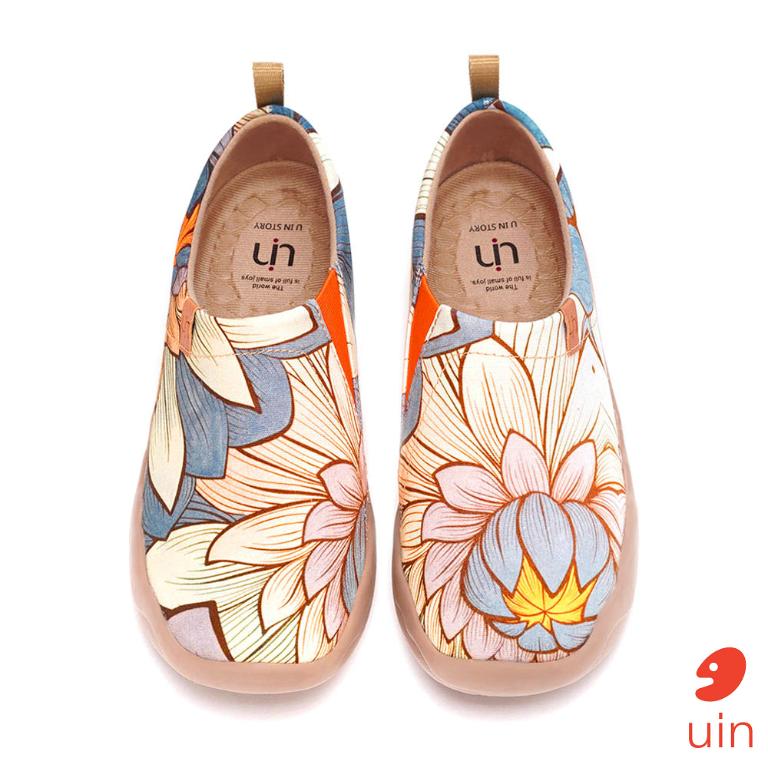 uin 西班牙原創設計 女鞋 帆布鞋 懶人鞋 荷與蓮彩繪休閒鞋W0101074