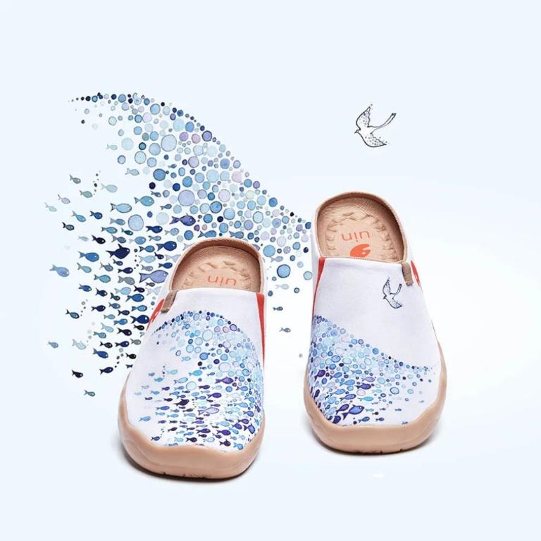 uin 西班牙原創設計 女鞋 帆布鞋 懶人鞋 半包鞋 半拖鞋 飛翔的魚休閒鞋W1122488