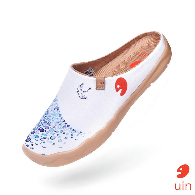 uin 西班牙原創設計 女鞋 帆布鞋 懶人鞋 半包鞋 半拖鞋 飛翔的魚休閒鞋W1122488