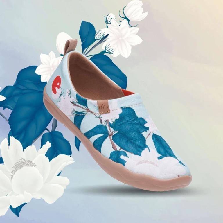 uin 西班牙原創設計 女鞋 帆布鞋 懶人鞋 薄菏芍藥彩繪休閒鞋W1010068