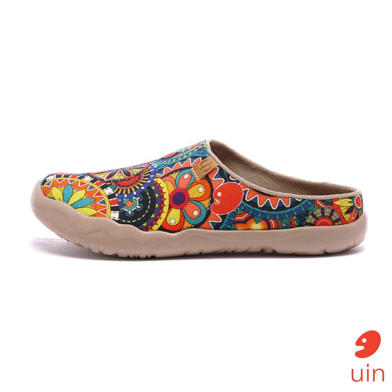 uin 西班牙原創設計 女鞋 帆布鞋 懶人鞋 半包鞋 半拖鞋 花花世界彩繪休閒鞋W0107068