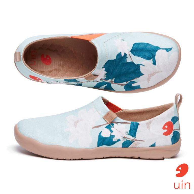 uin 西班牙原創設計 女鞋 帆布鞋 懶人鞋 薄菏芍藥彩繪休閒鞋W1010068