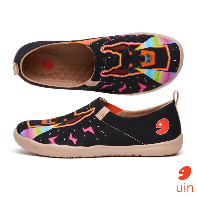 uin 西班牙原創設計 男鞋 帆布鞋 懶人鞋 鐳射犬彩繪休閒鞋M1010031