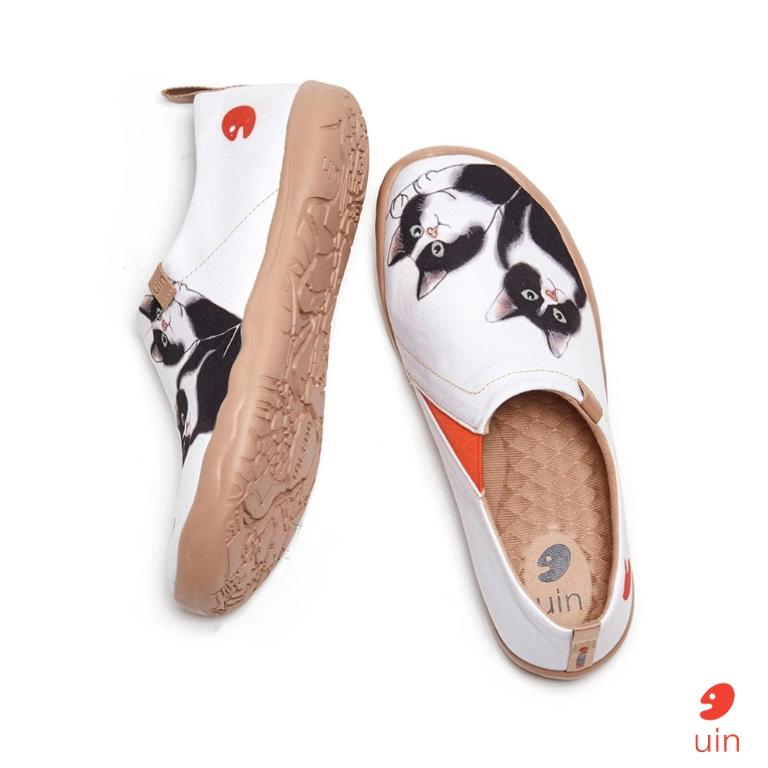 uin 西班牙原創設計 女鞋 帆布鞋 懶人鞋 牛奶貓彩繪休閒鞋W1109547