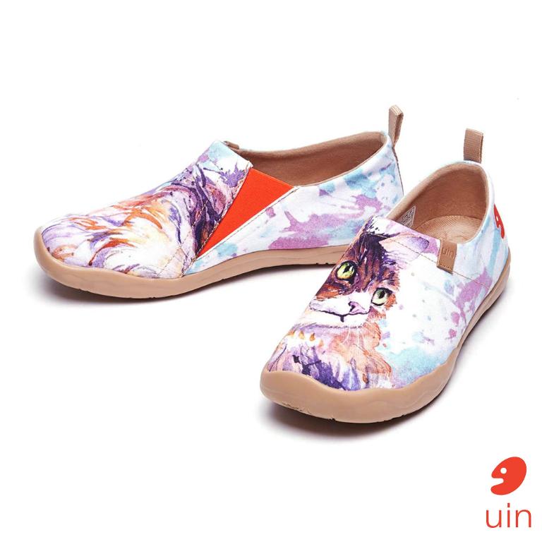 uin 西班牙原創設計 女鞋 帆布鞋 懶人鞋 緬因貓彩繪休閒鞋W1109546