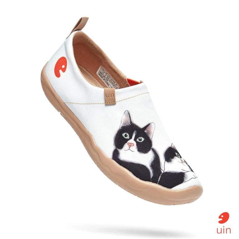 uin 西班牙原創設計 女鞋 帆布鞋 懶人鞋 牛奶貓彩繪休閒鞋W1109547