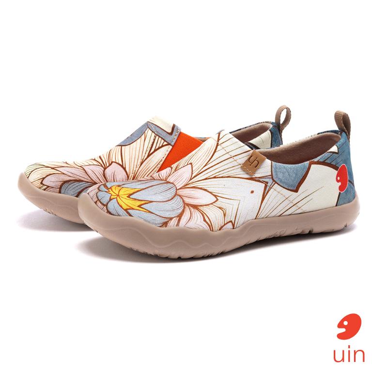 uin 西班牙原創設計 女鞋 帆布鞋 懶人鞋 荷與蓮彩繪休閒鞋W0101074