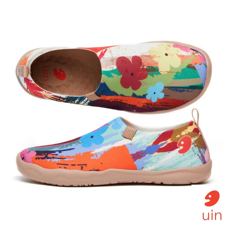 uin 西班牙原創設計 女鞋 帆布鞋 懶人鞋 斑斕夏花彩繪休閒鞋W1010058