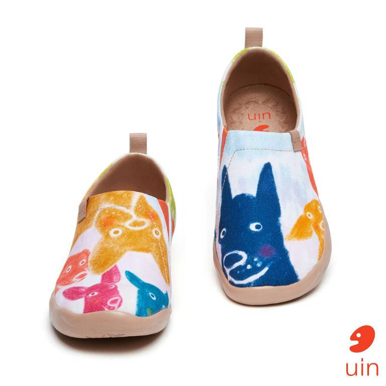 uin 西班牙原創設計 女鞋 帆布鞋 懶人鞋 蠟筆小狗彩繪休閒鞋W1010038