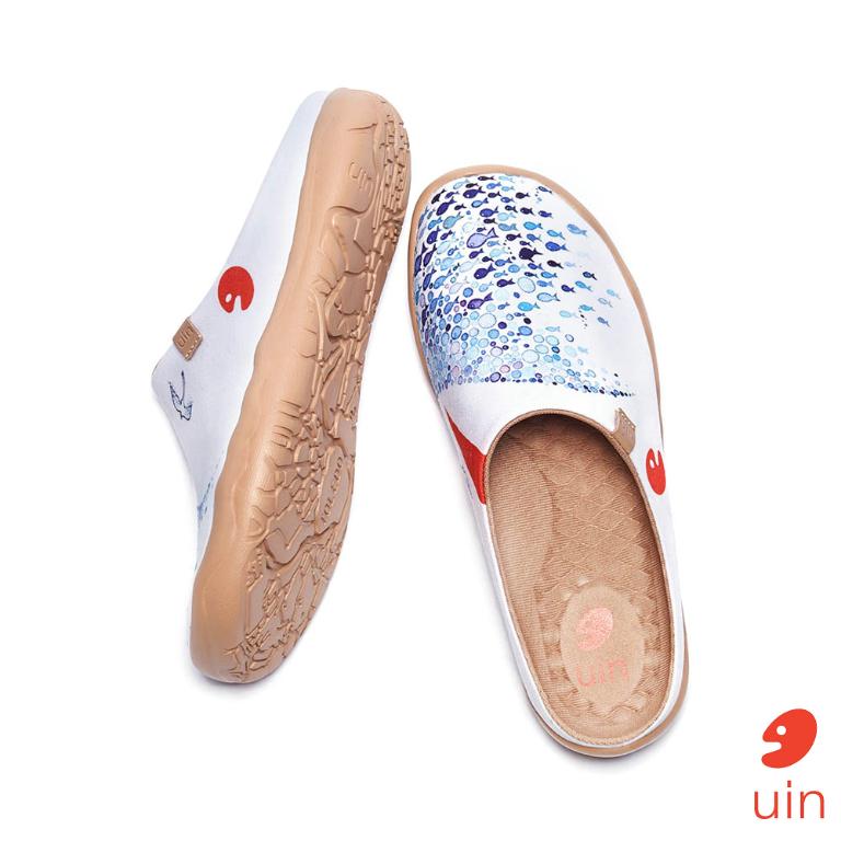 uin 西班牙原創設計 女鞋 帆布鞋 懶人鞋 半包鞋 半拖鞋 飛翔的魚休閒鞋W1122488