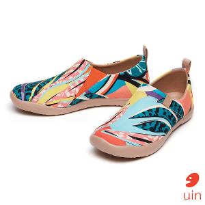 uin 西班牙原創設計 女鞋 帆布鞋 懶人鞋 葉紋彩繪休閒鞋W1010070