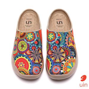 uin 西班牙原創設計 女鞋 帆布鞋 懶人鞋 半包鞋 半拖鞋 花花世界彩繪休閒鞋W0107068