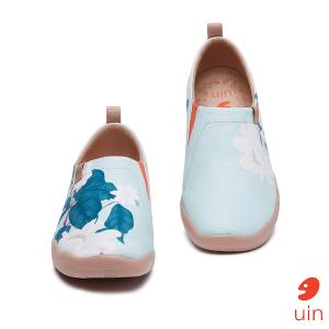 uin 西班牙原創設計 女鞋 帆布鞋 懶人鞋 薄菏芍藥彩繪休閒鞋W1010068