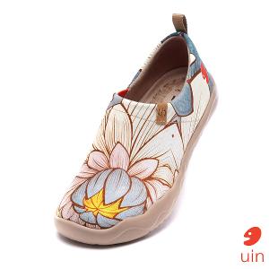 uin 西班牙原創設計 女鞋 帆布鞋 懶人鞋 荷與蓮彩繪休閒鞋W0101074