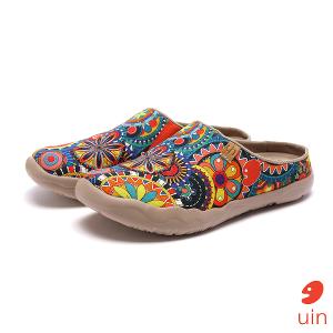 uin 西班牙原創設計 女鞋 帆布鞋 懶人鞋 半包鞋 半拖鞋 花花世界彩繪休閒鞋W0107068