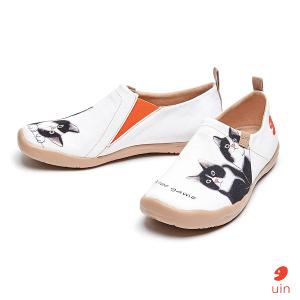 uin 西班牙原創設計 女鞋 帆布鞋 懶人鞋 牛奶貓彩繪休閒鞋W1109547