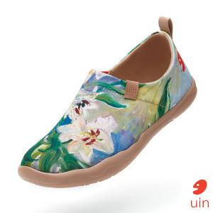 uin 西班牙原創設計 女鞋 帆布鞋 懶人鞋 油畫百合彩繪休閒鞋W1010063