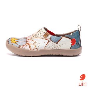 uin 西班牙原創設計 女鞋 帆布鞋 懶人鞋 荷與蓮彩繪休閒鞋W0101074