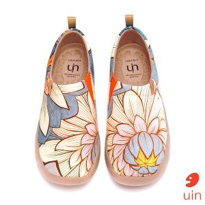 uin 西班牙原創設計 女鞋 帆布鞋 懶人鞋 荷與蓮彩繪休閒鞋W0101074