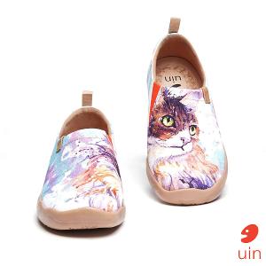 uin 西班牙原創設計 女鞋 帆布鞋 懶人鞋 緬因貓彩繪休閒鞋W1109546