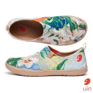 uin 西班牙原創設計 女鞋 帆布鞋 懶人鞋 油畫百合彩繪休閒鞋W1010063