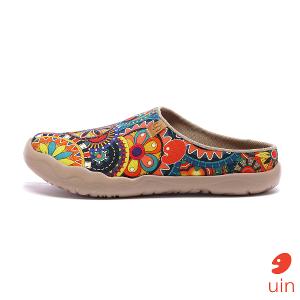 uin 西班牙原創設計 女鞋 帆布鞋 懶人鞋 半包鞋 半拖鞋 花花世界彩繪休閒鞋W0107068
