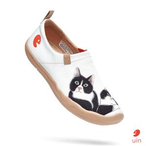 uin 西班牙原創設計 女鞋 帆布鞋 懶人鞋 牛奶貓彩繪休閒鞋W1109547